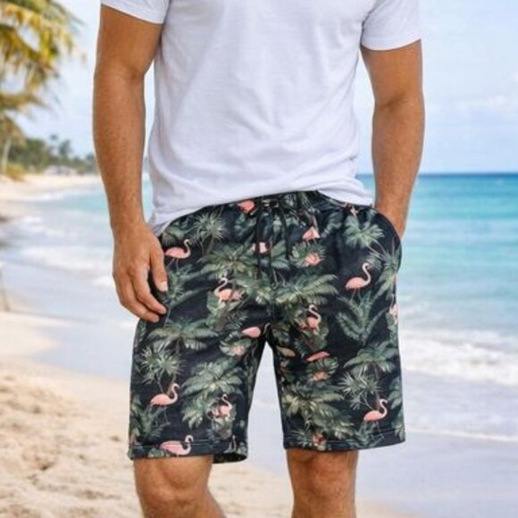Burnside Lounge Shorts/Flamingo and Palms/ Cotton Stretch Fleeced waist 36 NWOT - Picture 3 of 10